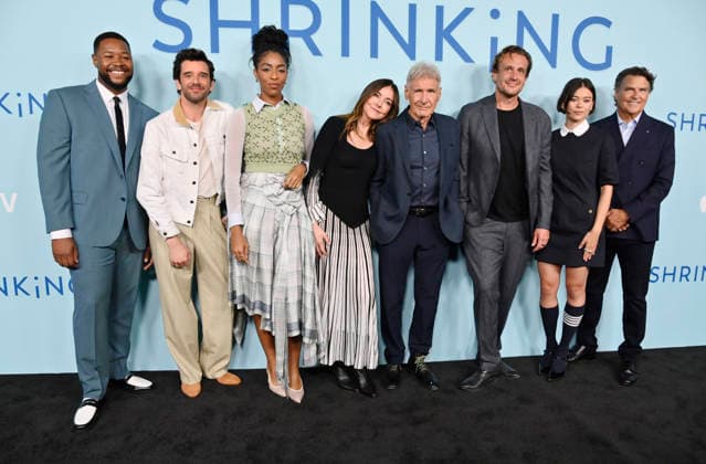 (L-R) Cast members Luke Tennie, Michael Urie, Jessica Williams, Christa Miller, Harrison Ford, Jason Segel, Lukita Maxwell and Ted McGinley attend Apple TV s dramatic comedy series Shrinking Emmy FYC Event screening at the DGA Theatre Complex on Saturday, June 6, 2026. Storyline: A grieving therapist starts to tell his clients exactly what he thinks. Ignoring his training and ethics, he finds himself making huge changes to people s lives - including his own.  LAP2026060674 JIMxRUYMEN