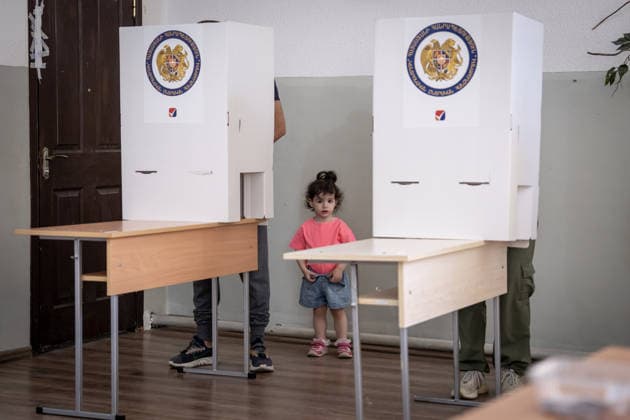Parliamentary election in Armenia YEREVAN, ARMENIA - JUNE 7: Voters cast their ballots during parliamentary elections in Yerevan, Armenia, on June 7, 2026. Polling stations opened across the country as voting began in the election to determine the parliament that will serve for the next five years. Ozge Elif Kizil Anadolu Yerevan Armenia. Editorial use only. Please get in touch for any other usage.  Copyright: x2026xAnadoluxOzgexElifxKizilx