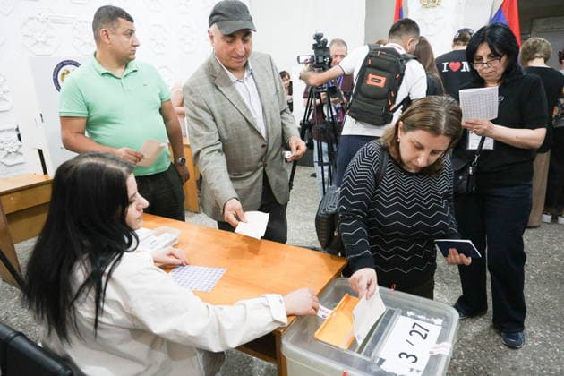 ARMENIA, YEREVAN - JUNE 7, 2026: People vote in the 2026 Armenian parliamentary election. Alexander Patrin TASS  93505258
