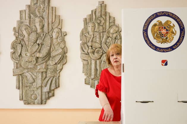 ARMENIA, YEREVAN - JUNE 7, 2026: A woman votes in the 2026 Armenian parliamentary election. Alexander Patrin TASS  93505204