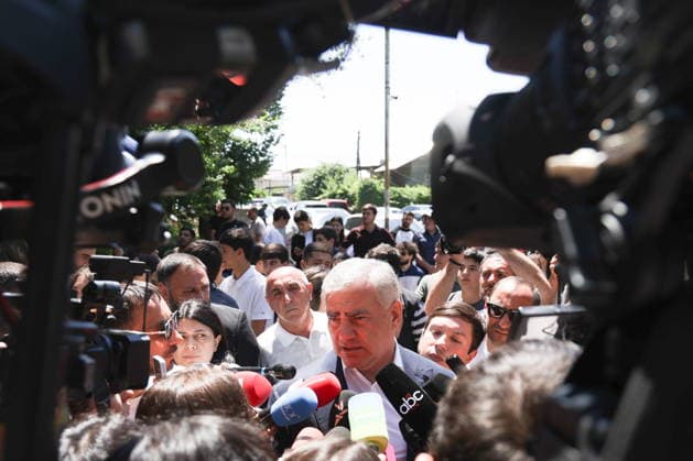 ARMENIA, YEREVAN - JUNE 7, 2026: Samvel Karapetyan, leader of the Strong Armenia Party, talks to journalists after voting in the 2026 Armenian parliamentary election. Alexander Patrin TASS  93505264
