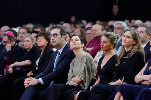 Pope Leo XIV presides over the meeting Weaving networks with the world of culture, education, business and sports in Madrid I D The First Vice President and Minister of Economy, Trade and Enterprise, Carlos Cuerpo the President of the Community of Madrid, Isabel Díaz Ayuso the Second Vice President and Minister of Labor and Social Economy, Yolanda Díaz and the Third Vice-President of the Government and Minister for Ecological Transition and the Demographic Challenge, Sara Aagesen during the meeting Weaving networks with the world of culture, education, business and sports, at the Movistar Arena, June 6, 2026, in Madrid Spain The meeting entitled Weaving networks with the world of culture, education, The event includes speeches and a space  Copyright: xJesusxHellin EuropaxPress Poolx 7579259