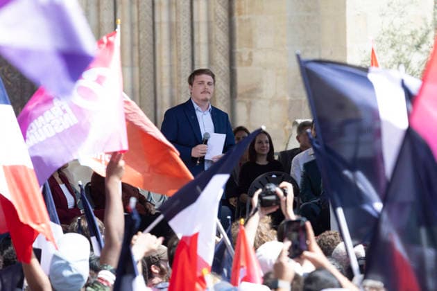 Louis Boyard at the first presidential campaign rally for Jean Luc Mélenchon LFI on Place Victor Hugo in Saint Denis Pierrefitte, France, on June 7, 2026 France votes in a presidential election scheduled for April 2027 Emmanuel Forgeron Agence1827 Bestimage Rally to launch the campaign of French leftist party La France Insoumise LFI presidential candidate Jean Luc Melenchon on Place Victor Hugo in Saint Denis, a northern Paris suburb, France, on June 7, 2026 France votes in a presidential election scheduled for April 2027 Saint Denis France  Copyright: xEmmanuelxForgeronx xBestimagexEmmanuelxForgeronx xBestimagex