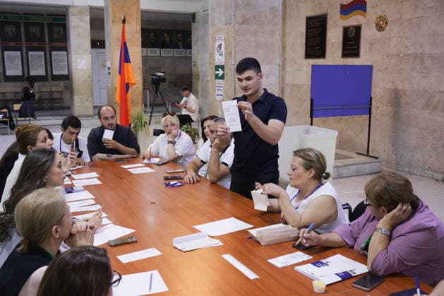 ARMENIA, YEREVAN - JUNE 7, 2026: Election officials count votes at a polling station during the 2026 Armenian parliamentary election. Alexander Patrin TASS  93518504