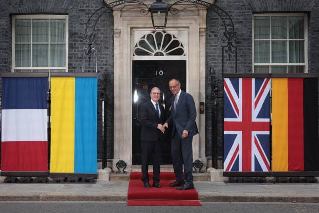 . 07 06 2026. London, United Kingdom. Keir Starmer Welcomes European Leaders to No.10. UK Prime Minister Keir Starmer Welcomes Volodymyr Zelenskyy, Friedrich Merz and Emmanuel Macron to No.10 Downing Street.  xMartynxWheatleyx xi-Imagesx IIM-26814-0005