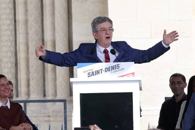 meeting de Jean Luc Mélenchon PHOTOPQR LE PARISIEN LP Olivier Lejeune Staff Saint Denis 07 06 2026 07 06 2026 Saint Denis Présidentielle 2027 First meeting of the insoumis leader, Jean Luc Mélenchon, as a candidate for the 2027 presidential election, in front of Saint Denis town hall LP Olivier Lejeune Jean Luc Melenchon, leader of La France Insoumise LFI , speaks during a rally launching his campaign for the 2027 French presidential election in Saint Denis, France, on June 7, 2026 Local Caption Présidentielle 2027 Meeting de JL Mélenchon Saint Denis France  Copyright: xPHOTOPQR LExPARISIEN MAXPPPxLPx xOlivierxLejeunex(Staff)x 20260607LPA2932 20260607LPA2932
