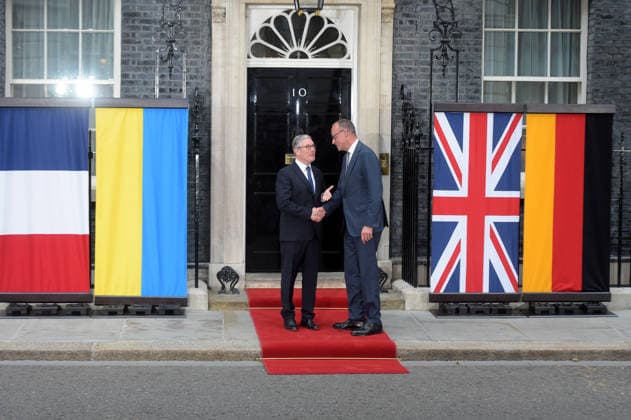 Politicians in London Friedrich Merz Chancellor of Germany meets with Keir Starmer for a meeting to discuss ongoing support and solidarity for Ukraine London Westminster UK Copyright: xMartinxDaltonx Politicians_London_070626_MD_010