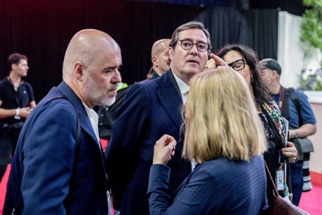 Pope Leo XIV presides over the meeting Weaving networks with the world of culture, education, business and sport in Madrid The secretary general of CCOO, Unai Sordo i , and the president of the CEOE, Antonio Garamendi c , attend the meeting Weaving networks with the world of culture, education, business and sport , at the Movistar Arena, on June 6, 2026, in Madrid Spain The meeting entitled Weaving networks with the world of culture, education, business and sports brings together representatives from different fields to reflect on their contribution to society The event includes speeches and a space for dialogue on collaboration between civil institutions and the Church 07 JUNE 2026 Madrid Madrid Spain  Copyright: xRicardoxRubiox 7579470