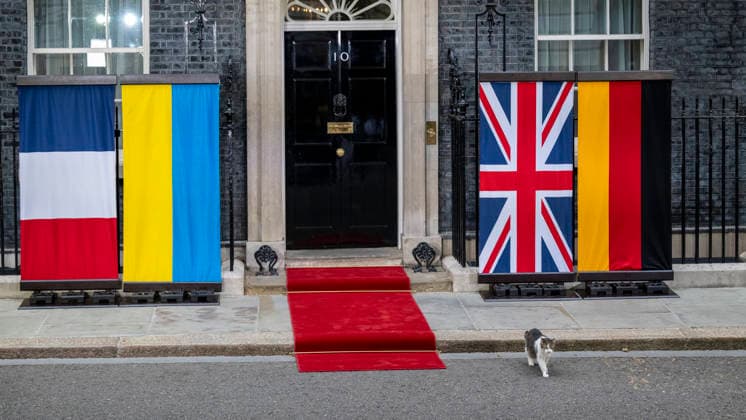 June 7, 2026, London, London, UK: LONDON, UK. Larry the cat makes an appearance. President of Ukraine Volodymyr Zelenskyy arrives in Downing Street for talks with Prime Minister Sir Keir Starmer alongside President of France Emmanuel Macron and Chancellor of Germany Friedrich Merz. The talks are to discuss ongoing European support and solidarity for Ukraine. London UK  - ZUMAl94_ 20260607_zaf_l94_005 Copyright: xStephenxChungx