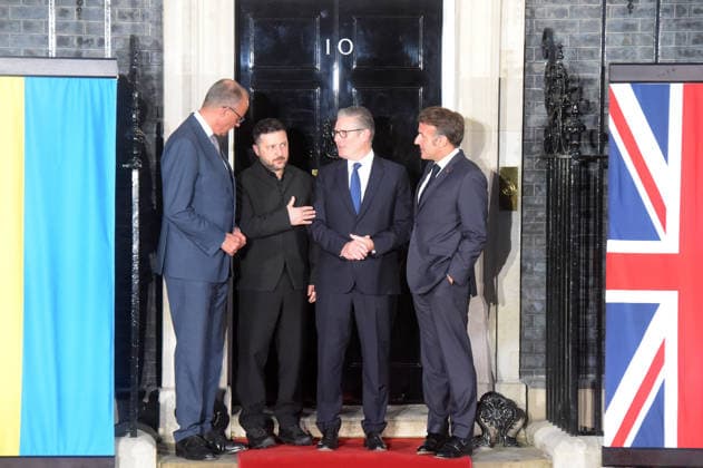 Politicians in London Volodymyr Zelensky President of Ukraine Emmanuel Macron President of France and Friedrich Merz Chancellor of Germany meets with Keir Starmer for a meeting to discuss ongoing support and solidarity for Ukraine London Westminster UK Copyright: xMartinxDaltonx Politicians_London_070626_MD_044
