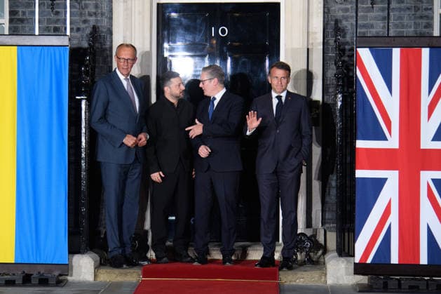 Quad-lateral Meeting On Ukraine at Downing Street, London, UK - 07 June 2026 (L-R) - German Chancellor Frederich Merz, Ukrainian President Volodymyr Zelenskyy, French British Prime Minister Sir Keir Starmer and President Emmanuel Macron pose forr a photo in Downing Street, London, England, UK on Sunday 7 June, 2026., Credit:Justin Ng Avalon UK, England, London, Downing Street  Copyright: xJustinxNgx xAvalonx 1108706613