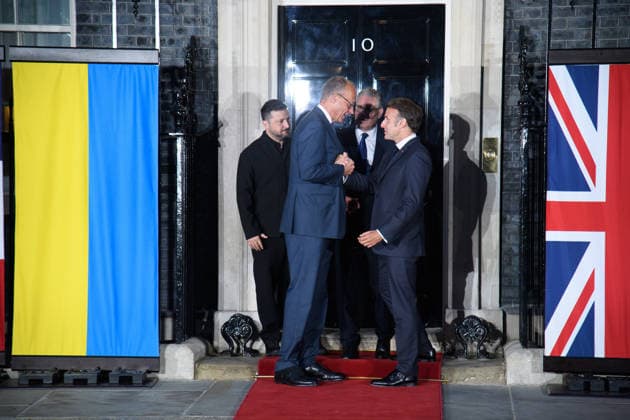 Quad-lateral Meeting On Ukraine at Downing Street, London, UK - 07 June 2026 (L-R) - German Chancellor Frederich Merz, Ukrainian President Volodymyr Zelenskyy, French British Prime Minister Sir Keir Starmer and President Emmanuel Macron pose forr a photo in Downing Street, London, England, UK on Sunday 7 June, 2026., Credit:Justin Ng Avalon UK, England, London, Downing Street  Copyright: xJustinxNgx xAvalonx 1108706658
