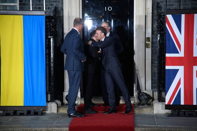 Quad-lateral Meeting On Ukraine at Downing Street, London, UK - 07 June 2026 (L-R) - German Chancellor Frederich Merz, Ukrainian President Volodymyr Zelenskyy, French British Prime Minister Sir Keir Starmer and President Emmanuel Macron pose forr a photo in Downing Street, London, England, UK on Sunday 7 June, 2026., Credit:Justin Ng Avalon UK, England, London, Downing Street  Copyright: xJustinxNgx xAvalonx 1108706688
