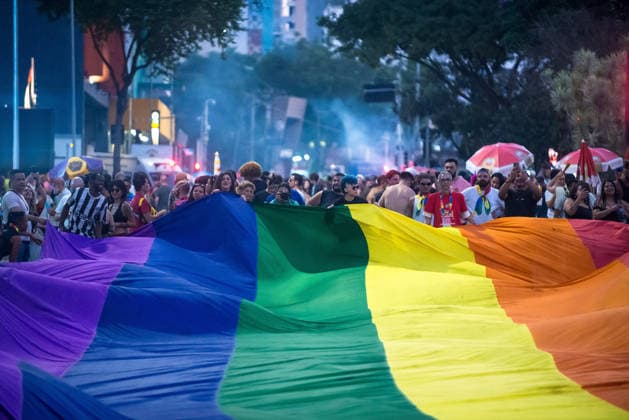SaO PAULO, SP - 07.06.2026: 30 PARADA DO ORGULHO LGBT - The 30th LGBT+ Pride Parade took place this Sunday (7), in Sao Paulo, with the theme The street calls. The ballot box confirms. In the photo, the LGBT flag. x2958049x  VincentxBosson