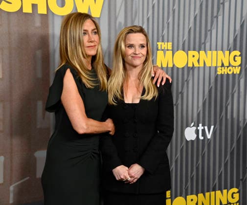 Jennifer Aniston (L) and Reese Witherspoon attend the EMMY FYC Screening for Apple TV s The Morning Show Season 4 at the DGA Theater Complex in Los Angels on Sunday, June 07, 2026. Storyline: The Morning Show explores the intersection of ambition, corporate corruption, and journalism, pulling back the curtain on the ruthless environment of broadcast news.  LAP2026060767 JIMxRUYMEN