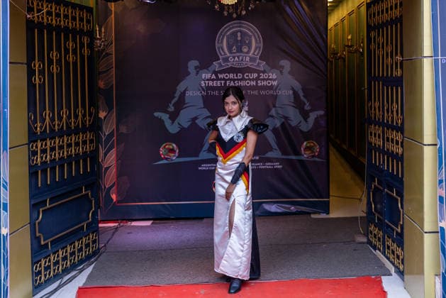 Street Fashion show ahead of the FIFA World cup in Dhaka - 07 Jun 2026 A model seen wearing a dress inspired by the colors and design of the Germany national Football Team during the street Fashion show ahead of the FIFA World cup. Dhaka Bangladesh Copyright: xSazzadxHossainx xSOPAxImagesx Sazzad_FIFA Street Fashion Show Graffiti_FIFA worldcup (16)