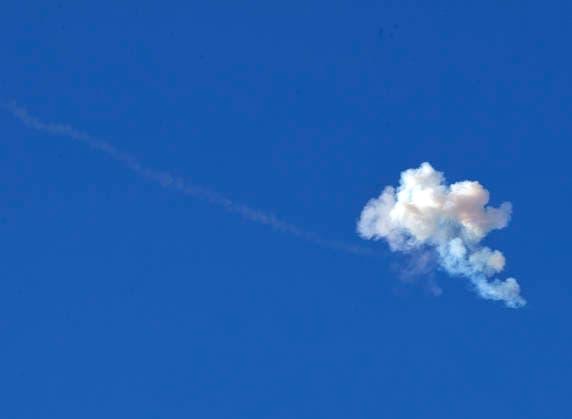 An Israeli interceptor strikes an Iranian ballistic missile over the Jerusalem area on Monday, Jun 8, 2026 during Iranian missile barrages following Israeli strikes on Iran.  ISR20260608002 JimxHollander