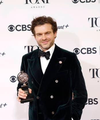 Alden Ehrenreich poses with the Best Performance by an Actor in a Featured Role in a Play award for Becky Shaw backstage at The 79th Annual Tony Awards at Radio City Music Hall on Sunday, June 7, 2026 in New York City.  NYP20260607279 JohnxAngelillo