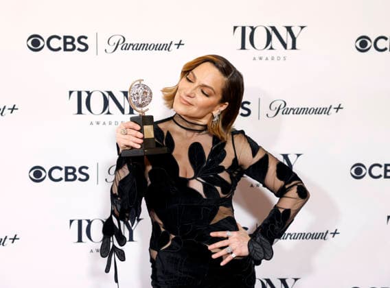 Shoshana Bean poses with the Best Performance by an Actress in a Featured Role in a Musical award for The Lost Boys backstage at The 79th Annual Tony Awards at Radio City Music Hall on Sunday, June 7, 2026 in New York City.  NYP20260607281 JohnxAngelillo