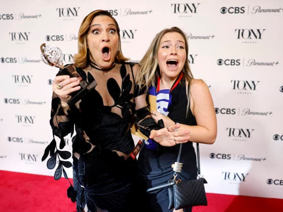 Shoshana Bean reacts to the program on TV backstage at The 79th Annual Tony Awards at Radio City Music Hall on Sunday, June 7, 2026 in New York City.  NYP20260607283 JohnxAngelillo