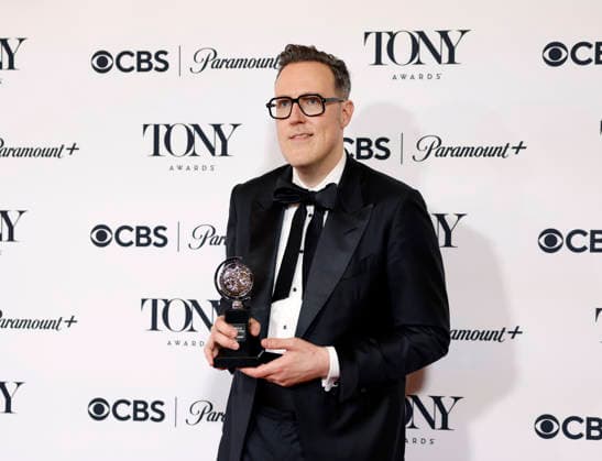 Dane Laffrey poses with the Best Scenic Design of a Musical award for The Lost Boys backstage at The 79th Annual Tony Awards at Radio City Music Hall on Sunday, June 7, 2026 in New York City.  NYP20260607290 JohnxAngelillo