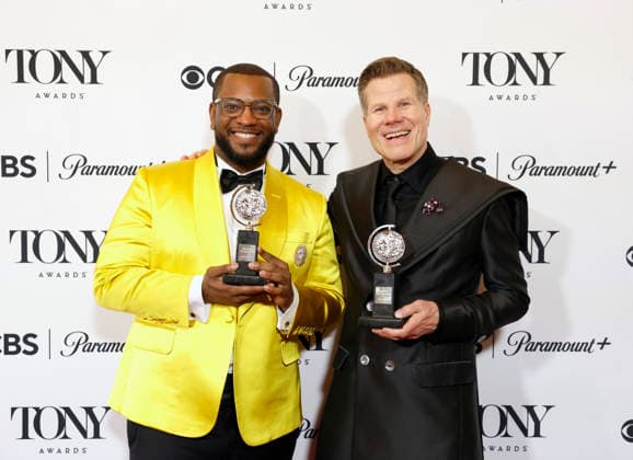 Zhailon Levingston and Bill Rauch pose with the Best Direction of a Musical award for Cats: The Jellicle Ball backstage at The 79th Annual Tony Awards at Radio City Music Hall on Sunday, June 7, 2026 in New York City.  NYP20260607295 JohnxAngelillo
