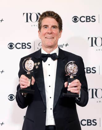 Cinco Paul poses with the Best Book of a Musical award for Schmigadoon! backstage at The 79th Annual Tony Awards at Radio City Music Hall on Sunday, June 7, 2026 in New York City.  NYP20260607298 JohnxAngelillo