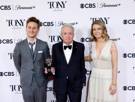 Lorne Michaels (center) accepts the Best Musical award for Schmigadoon! backstage at The 79th Annual Tony Awards at Radio City Music Hall on Sunday, June 7, 2026 in New York City.  NYP20260607343 JohnxAngelillo