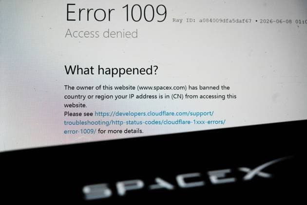 China SpaceX Security Concerns A brower shows that the website of SpaceX has banned access from China June 8, 2026., Credit:LONG WEI Utuku Feature China Avalon CHINA, ZHEJIANG, HANGZHOU  Copyright: xLONGxWEIx xUtuku FeaturexChinax xAvalonx 1108838716