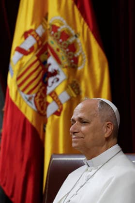 Pope Leo XIV delivers a speech at the Lower House in Madrid, Spain, 08 June 2026, as part of his week long visit to Spain. Pope visits Spanish Lower House !ACHTUNG: NUR REDAKTIONELLE NUTZUNG!  Copyright: xJ.J.Guillenx GRAF4152 20260608-55020532669_1