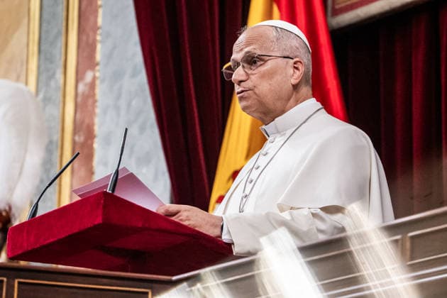 Pope Leo XIV visits Congress Pope Leo XIV speaks during his visit to the Congress of Deputies, June 8, 2026, in Madrid Spain Pope Leo XIV is the first Pope to deliver a speech as head of the Vatican State to deputies and senators, as part of his official trip to Spain 08 JUNE 2026 César Vallejo Rodrí Madrid Madrid Spain  Copyright: xCÃ sarxVallejoxRodriguezx 7580249