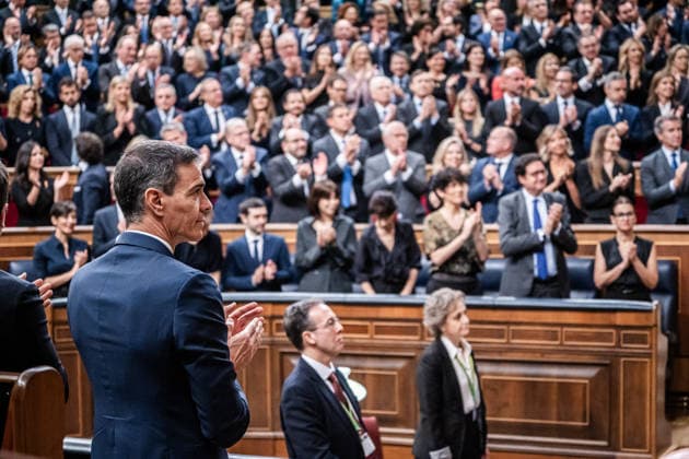 Pope Leo XIV visits Congress The President of the Government, Pedro Sánchez, during the visit of Pope Leo XIV to the Congress of Deputies, on June 8, 2026, in Madrid Spain Leo XIV is the first Pope to deliver a speech as head of the Vatican State to deputies and senators, as part of his official trip to Spain 08 JUNE 2026 César Vallejo Rodrí Madrid Madrid Spain  Copyright: xCÃ sarxVallejoxRodriguezx 7580283