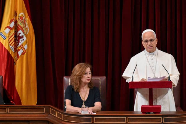 SPAIN - POPE LEO XIV DURING A JOINT SESSION OF THE SPANISH PARLAMENT AT THE CONGRESS OF DEPUTIES IN MADRID - 2026 6 8 Spain, Vatican, 2026 6 8 Pope Leo XIV during a joint session of the Spanish Parliament at the Congress of Deputies in Madrid EDITORIAL USE ONLY - NO BOOKS Copyright: xVATICANxMEDIA CPPx