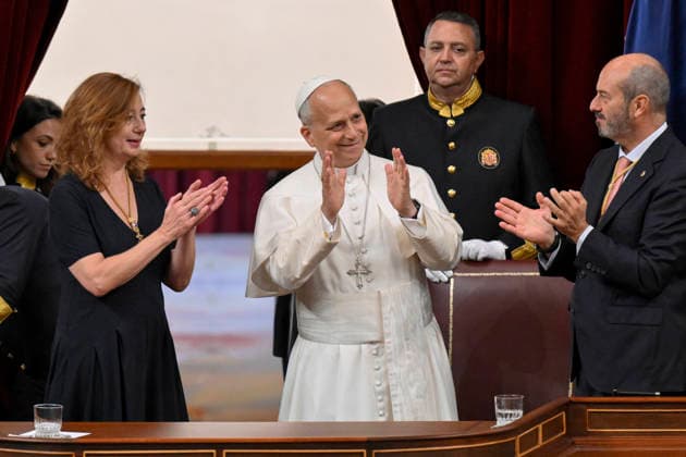 SPAIN - POPE LEO XIV DURING A JOINT SESSION OF THE SPANISH PARLAMENT AT THE CONGRESS OF DEPUTIES IN MADRID - 2026 6 8 Spain, Vatican, 2026 6 8 Pope Leo XIV during a joint session of the Spanish Parliament at the Congress of Deputies in Madrid EDITORIAL USE ONLY - NO BOOKS Copyright: xVATICANxMEDIA CPPx