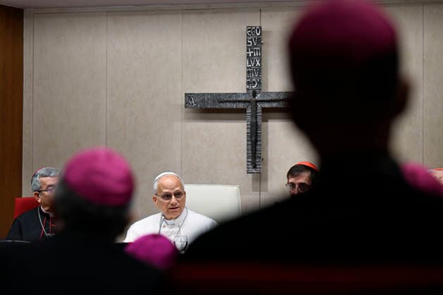 SPAIN - POPE LEO XIV MEETS WITH THE BISHOPS OF SPAIN AT THE OFFOCE EPISCOPAL CONFERENCE IN MADRID - 2026 6 8 Spain, Vatican, 2026 6 8 Pope Leo XIV meets with the bishops of Spain at the office of the Episcopal conference in Madrid EDITORIAL USE ONLY - NO BOOKS Copyright: xVATICANxMEDIA CPPx