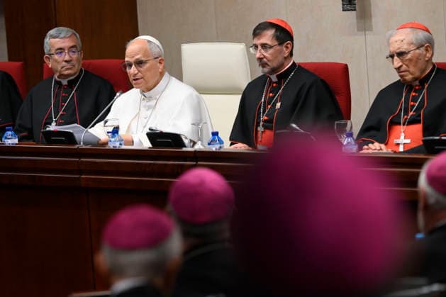 SPAIN - POPE LEO XIV MEETS WITH THE BISHOPS OF SPAIN AT THE OFFOCE EPISCOPAL CONFERENCE IN MADRID - 2026 6 8 Spain, Vatican, 2026 6 8 Pope Leo XIV meets with the bishops of Spain at the office of the Episcopal conference in Madrid EDITORIAL USE ONLY - NO BOOKS Copyright: xVATICANxMEDIA CPPx