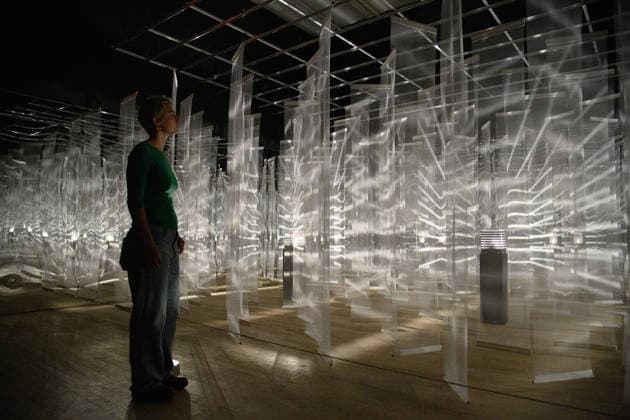 Julio Le Parc Press View at TATE Modern, London, UK - 8 June 2026 A staff member views Vibrating Light - Tulles, 1968 1981 by Julio Le Parc as part of The Julio Le Parc Press View which runs from 11th June 2026 to 3rd May 2027 at TATE Modern, London, England, UK on Monday 8 June, 2026., Credit:Justin Ng Avalon UK, England, London, TATE Modern  Copyright: xJustinxNgx xAvalonx 1108882019