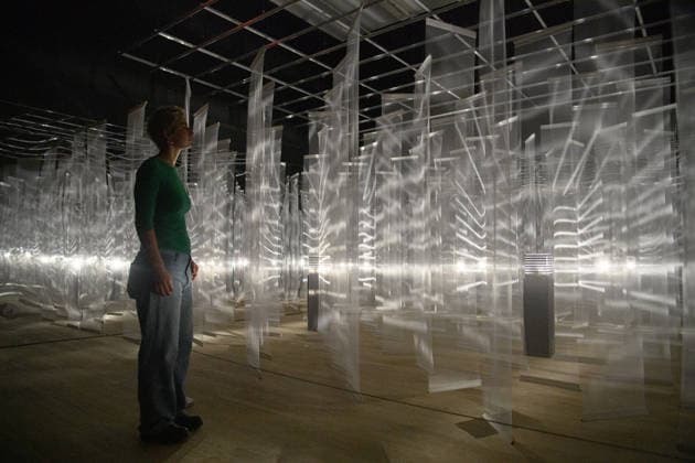 Julio Le Parc Press View at TATE Modern, London, UK - 8 June 2026 A staff member views Vibrating Light - Tulles, 1968 1981 by Julio Le Parc as part of The Julio Le Parc Press View which runs from 11th June 2026 to 3rd May 2027 at TATE Modern, London, England, UK on Monday 8 June, 2026., Credit:Justin Ng Avalon UK, England, London, TATE Modern  Copyright: xJustinxNgx xAvalonx 1108882025