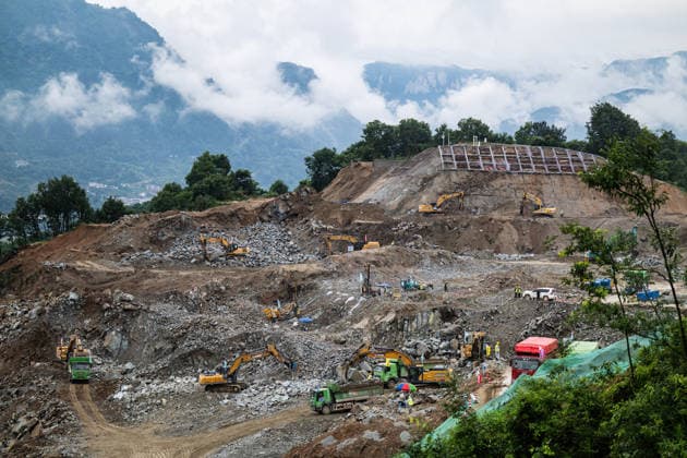 (260608) -- YICHANG, June 8, 2026 -- This photo taken on June 8, 2026 shows the construction site in an early-phase excavation zone of the Three Gorges new waterway project in Yichang, central China s Hubei Province. China on Monday began construction of a mega waterway project, including what is expected to become the world s largest inland ship lock, in response to the rising shipping demand along the Yangtze, the world s third-longest river. It is the first major project to break ground during China s 15th Five-Year Plan period (2026-2030), a critical stage in the country s efforts to advance toward its goal of basically realizing socialist modernization by 2035. ) CHINA-HUBEI-YICHANG-THREE GORGES-NEW WATERWAY PROJECT (CN) WuxZhizun 