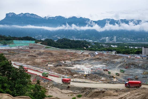 (260608) -- YICHANG, June 8, 2026 -- This photo taken on June 8, 2026 shows the construction site in an early-phase excavation zone of the Three Gorges new waterway project in Yichang, central China s Hubei Province. China on Monday began construction of a mega waterway project, including what is expected to become the world s largest inland ship lock, in response to the rising shipping demand along the Yangtze, the world s third-longest river. It is the first major project to break ground during China s 15th Five-Year Plan period (2026-2030), a critical stage in the country s efforts to advance toward its goal of basically realizing socialist modernization by 2035. ) CHINA-HUBEI-YICHANG-THREE GORGES-NEW WATERWAY PROJECT (CN) WuxZhizun 