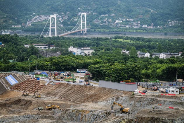 (260608) -- YICHANG, June 8, 2026 -- This photo taken on June 8, 2026 shows the construction site in an early-phase excavation zone of the Three Gorges new waterway project in Yichang, central China s Hubei Province. China on Monday began construction of a mega waterway project, including what is expected to become the world s largest inland ship lock, in response to the rising shipping demand along the Yangtze, the world s third-longest river. It is the first major project to break ground during China s 15th Five-Year Plan period (2026-2030), a critical stage in the country s efforts to advance toward its goal of basically realizing socialist modernization by 2035. ) CHINA-HUBEI-YICHANG-THREE GORGES-NEW WATERWAY PROJECT (CN) WuxZhizun 