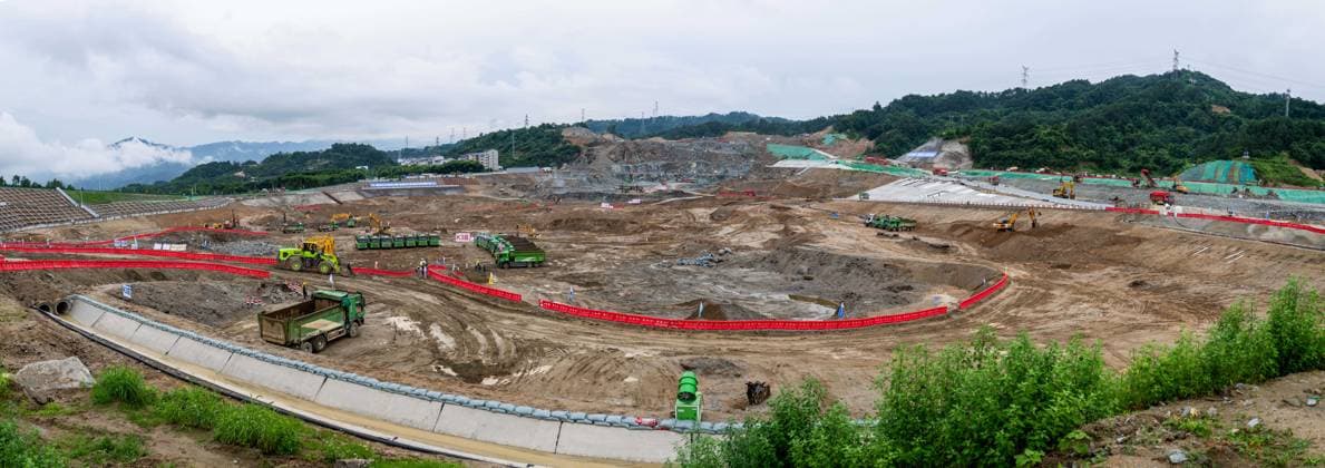 (260608) -- YICHANG, June 8, 2026 -- This stitched photo taken on June 8, 2026 shows the construction site in an early-phase excavation zone of the Three Gorges new waterway project in Yichang, central China s Hubei Province. China on Monday began construction of a mega waterway project, including what is expected to become the world s largest inland ship lock, in response to the rising shipping demand along the Yangtze, the world s third-longest river. It is the first major project to break ground during China s 15th Five-Year Plan period (2026-2030), a critical stage in the country s efforts to advance toward its goal of basically realizing socialist modernization by 2035. ) CHINA-HUBEI-YICHANG-THREE GORGES-NEW WATERWAY PROJECT (CN) W 