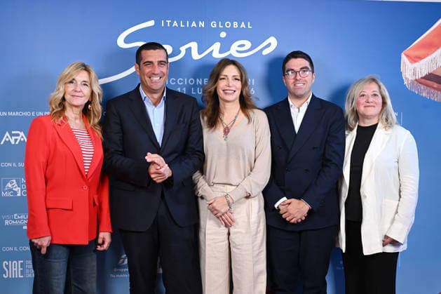 June 8, 2026, Rome, Rome, Italy: Sandra Villa, Deputy Mayor of Riccione and Councilor for Culture, Michele De Pascale, President of the Emilia-Romagna Region, Lucia Borgonzoni, Undersecretary for Culture, Michele Lari, Councilor for Sport and Culture of the Municipality of Rimini, and Chiara Sbarigia, President of APA, at the photocall for the presentation of the Italian Global Series, the second edition of the event dedicated to the best Italian and international series, which will be held from July 3 to 11, 2026 in Rimini and Riccione. Foreign Press, Rome, June 8, 2026 Rome Italy  - ZUMAa289 20260608_zia_a289_113 Copyright: xMariaxLauraxAntonellix xAgfx