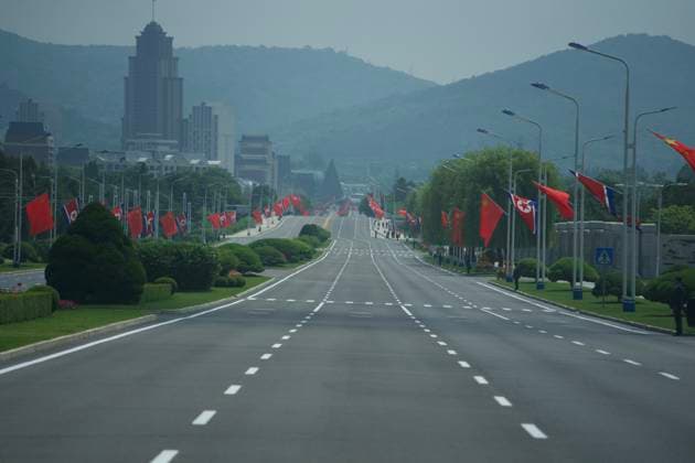 PYONGYANG, NORTH KOREA - JUNE 08: The national flags of North Korea and China are displayed on a street on June 8, 2026 in Pyongyang, North Korea. The Democratic People s Republic of Korea (DPRK) held a grand welcome ceremony for Xi Jinping, general secretary of the Communist Party of China Central Committee and Chinese president, who arrived in Pyongyang on Monday for a state visit.  Copyright: xVCGx 111646932512