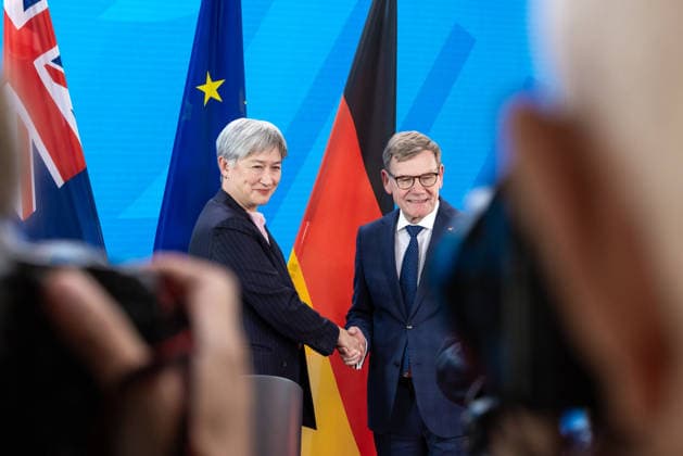 Pressebegegnung von Außenminister Dr. Johann Wadephul und der australischen Außenministerin Penny Wong. Deutschland, Berlin am 08. Juni 2026: Auftaktstatements von Außenminister Dr. Johann Wadephul und der australischen Außenministerin Penny Wong vor die Presse. *** Press meeting of Foreign Minister Dr Johann Wadephul and Australian Foreign Minister Penny Wong Germany, Berlin on 08 June 2026 Opening statements by Foreign Minister Dr Johann Wadephul and Australian Foreign Minister Penny Wong to the press