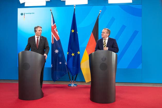 Pressebegegnung von Verteidigungsminister Boris Pistorius und dem australischen stellvertretenden Premierminister und Verteidigungs- minister Richard Marles. Deutschland, Berlin am 08. Juni 2026: Auftaktstatements von Verteidigungsminister Boris Pistorius und dem australischen stellvertretenden Premierminister und Verteidigungs- minister Richard Marles vor die Presse. *** Press meeting of Defense Minister Boris Pistorius and Australian Deputy Prime Minister and Minister of Defense Richard Marles Germany, Berlin on 08 June 2026 Opening statements by Defense Minister Boris Pistorius and Australian Deputy Prime Minister and Minister of Defense Richard Marles to the press