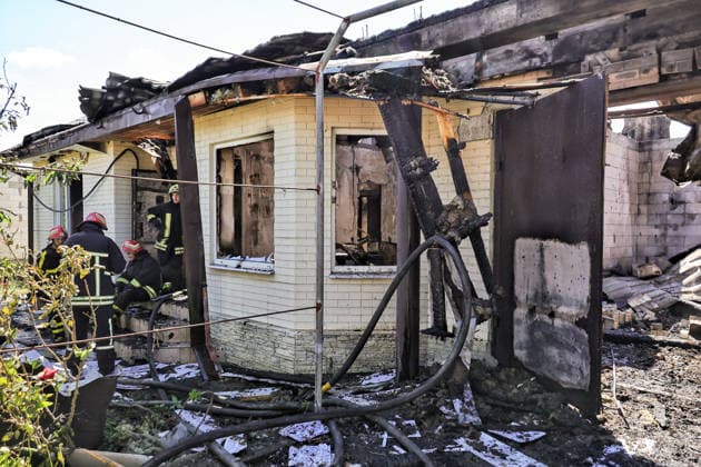 Firefighters work to extinguish a fire in a house caused by a Russian drone attack, Oleksandrivka village, Odesa region, Ukraine, June 8, 2026. (Photo by Nina Liashonok Ukrinform) Russian troops attack Odesa and region with drones  Copyright: xNinaxLiashonokx