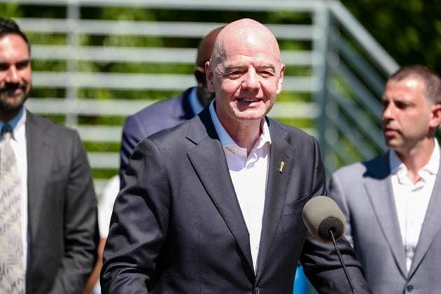 New York, NY- June 8: Governor Hochul and Mayor Mamdani make a World Cup FIFA announcement of a free watch party in Central Park for the FIFA World Cup 2026 Final on Sunday, July 19. With FIFA President Gianni Infantino, George Weah on June 8, 20267 Credit: AdMedia USA  - ZUMAa123 20260608_zaa_a123_295 Copyright: xCamaraxPorterx