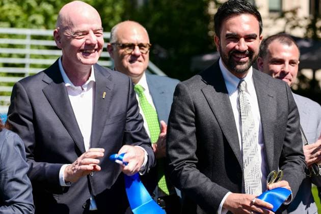 New York, NY- June 8: Governor Hochul and Mayor Mamdani make a World Cup FIFA announcement of a free watch party in Central Park for the FIFA World Cup 2026 Final on Sunday, July 19. With FIFA President Gianni Infantino, George Weah on June 8, 20267 Credit: AdMedia USA - ZUMAa123 20260608_zaa_a123_278 Copyright: xCamaraxPorterx