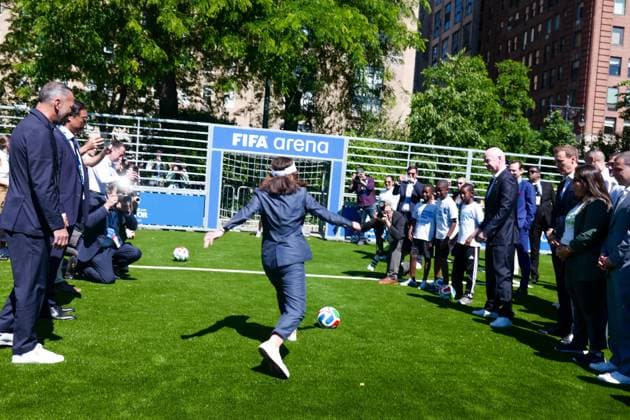 FIFA 2026 Press Conference New York, NY- June 8: Governor Hochul and Mayor Mamdani make a World Cup FIFA announcement of a free watch party in Central Park for the FIFA World Cup 2026 Final on Sunday, July 19. With FIFA President Gianni Infantino, George Weah on June 8, 20267 Credit: Camara Porter AdMedia EDITORIAL USE ONLY  Copyright: xx CamaraxPorterx xAdMediax admphotosthree001161